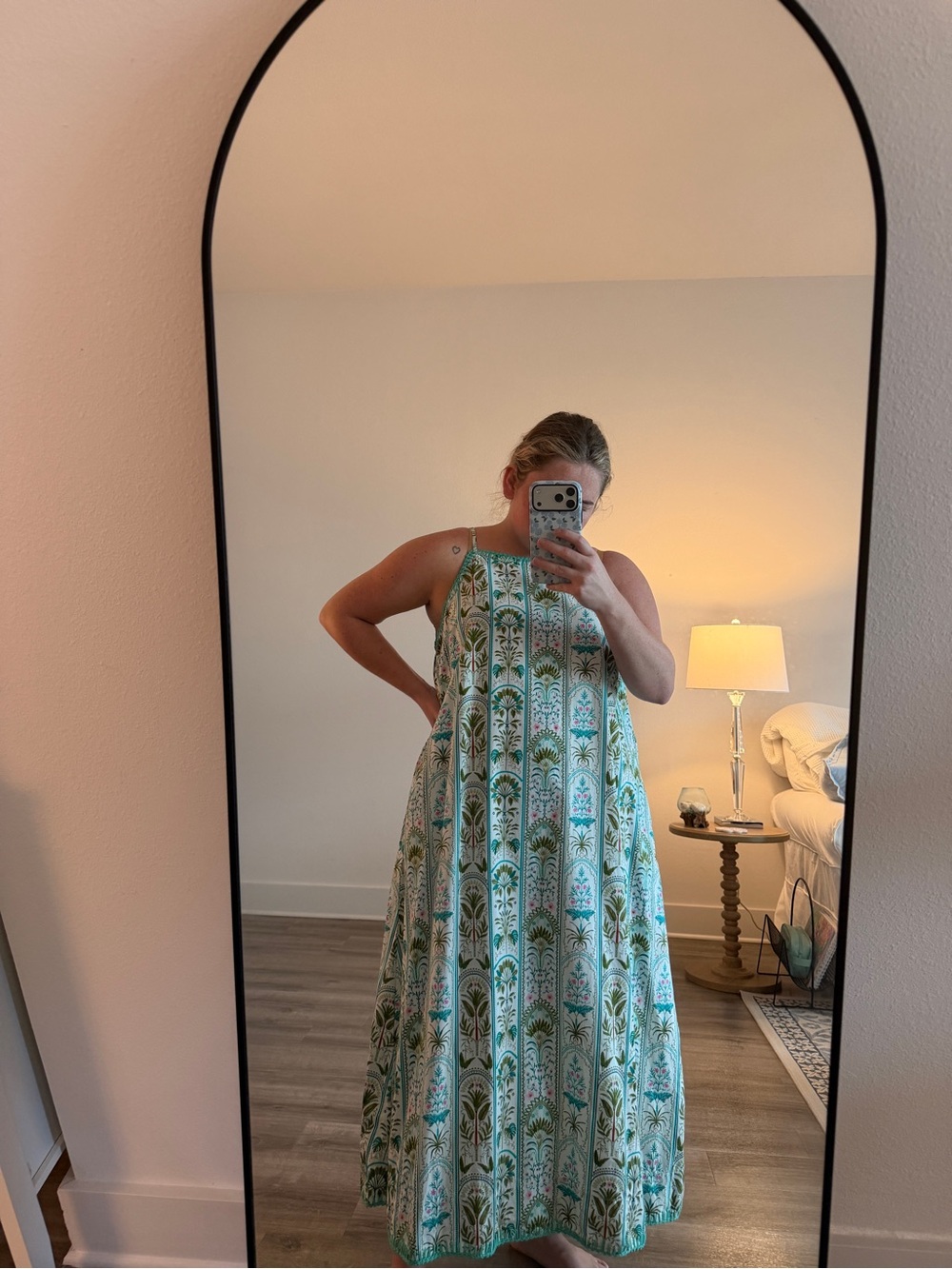 crown & ivy Green and White Botanical Halter Maxi Dress